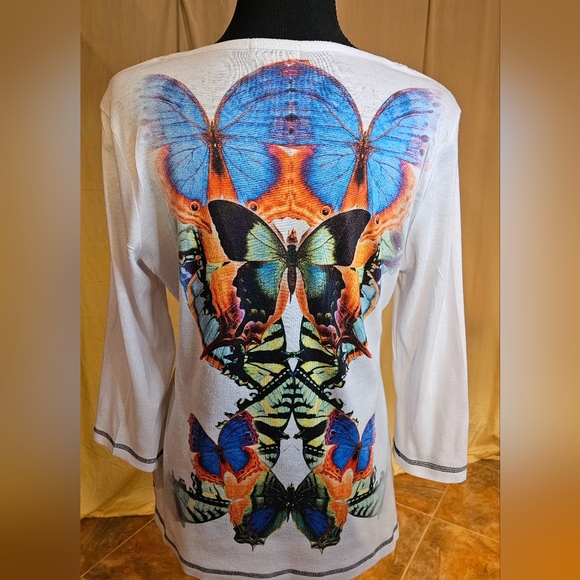 One World Live and Let Live Embellished Butterfly Design Top - Picture 5 of 9